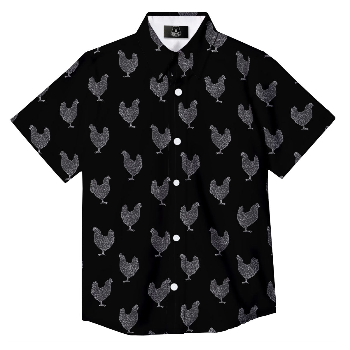 Rooster Black And White Print Pattern Button Up Shirt-grizzshop