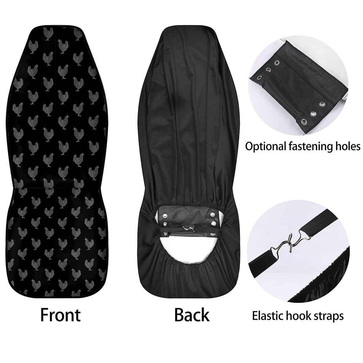 Rooster Black And White Print Pattern Car Seat Covers-grizzshop