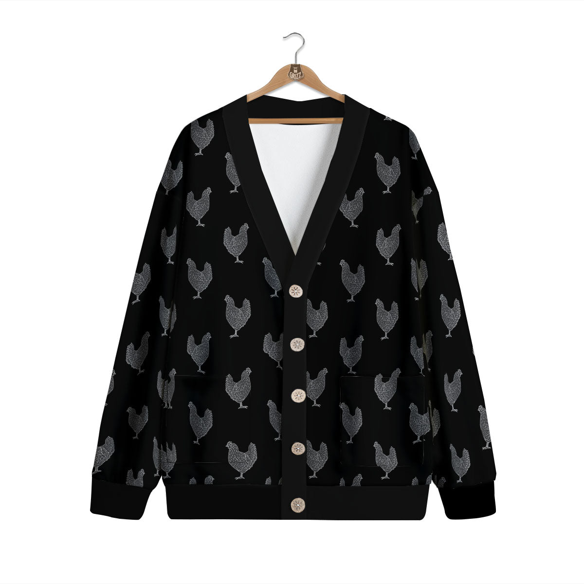 Rooster Black And White Print Pattern Cardigan-grizzshop