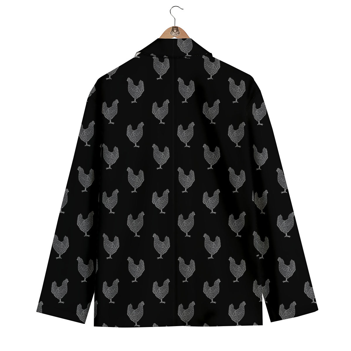 Rooster Black And White Print Pattern Men's Blazer-grizzshop