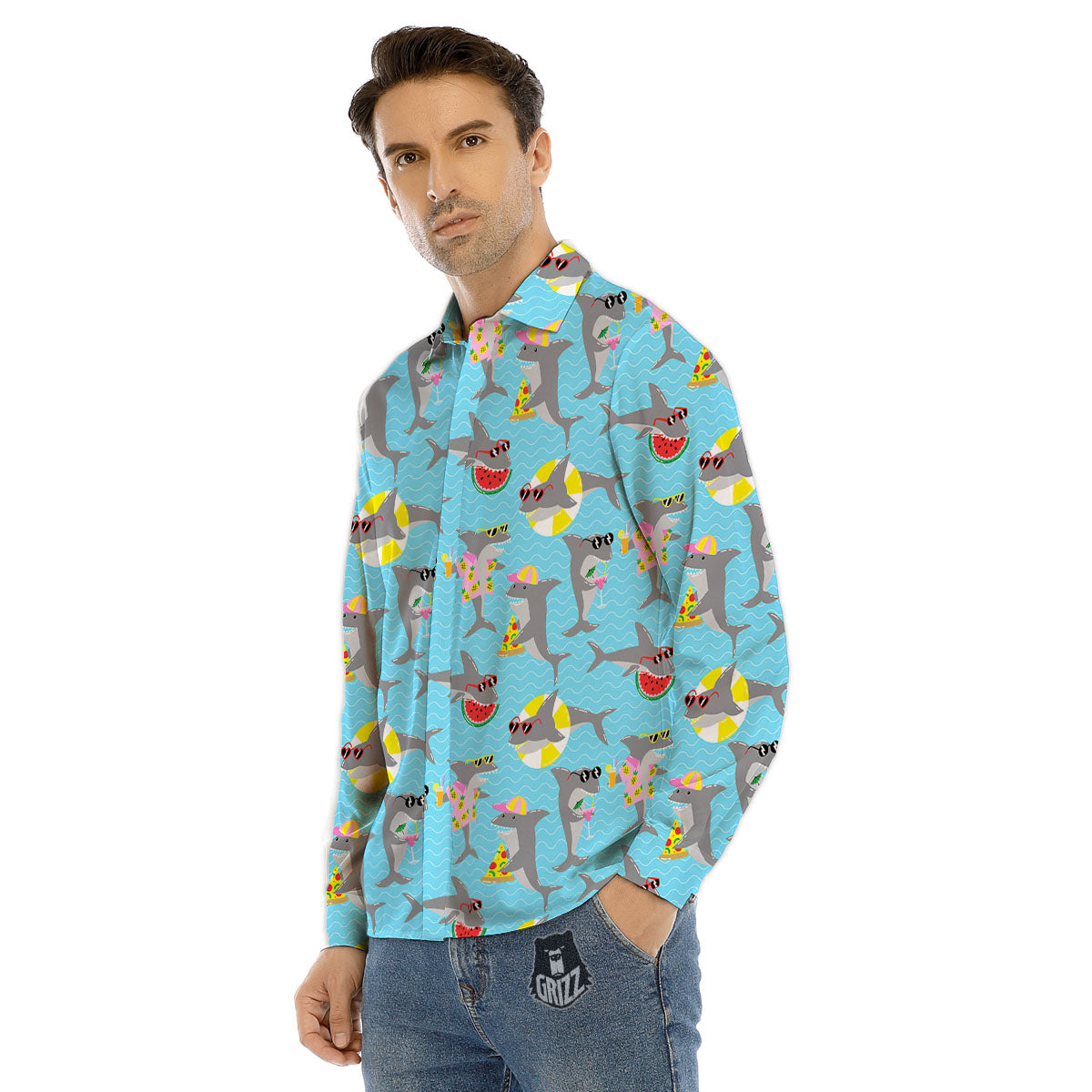 Rooster Black And White Print Pattern Men's Dress Shirts-grizzshop