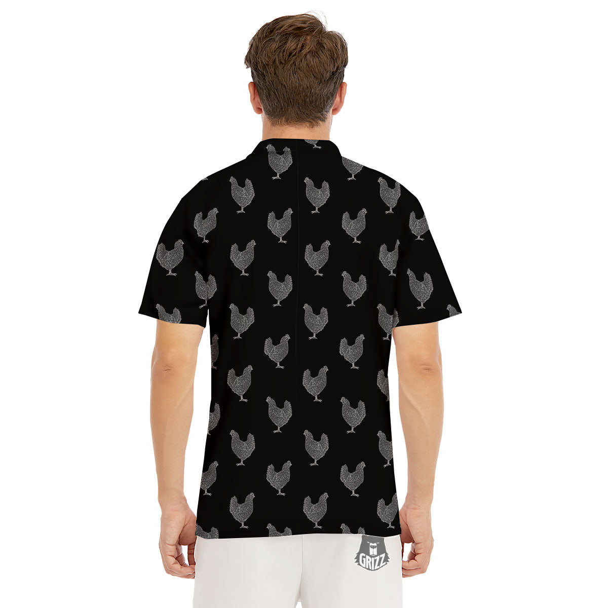 Rooster Black And White Print Pattern Men's Golf Shirts-grizzshop