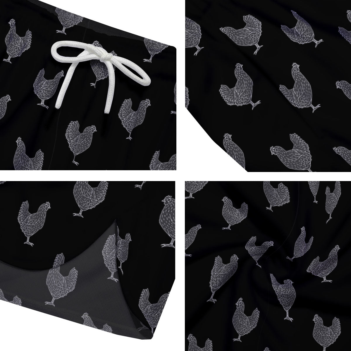 Rooster Black And White Print Pattern Men's Running Shorts-grizzshop