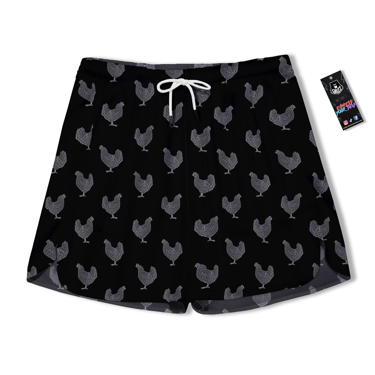 Rooster Black And White Print Pattern Men's Running Shorts-grizzshop