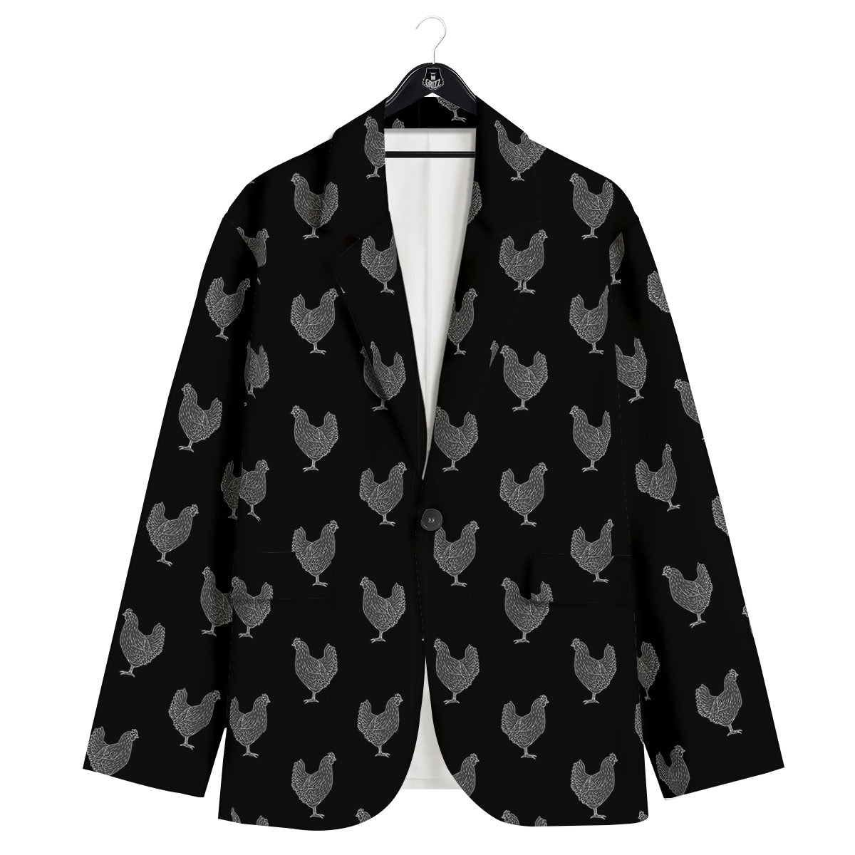Rooster Black And White Print Pattern Men's Sport Coat-grizzshop