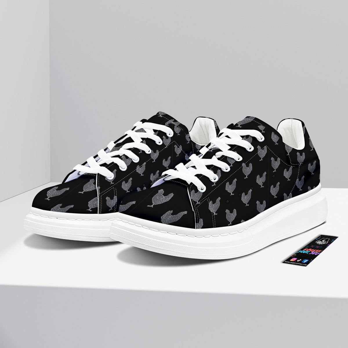 Rooster Black And White Print Pattern Platform Shoes-grizzshop