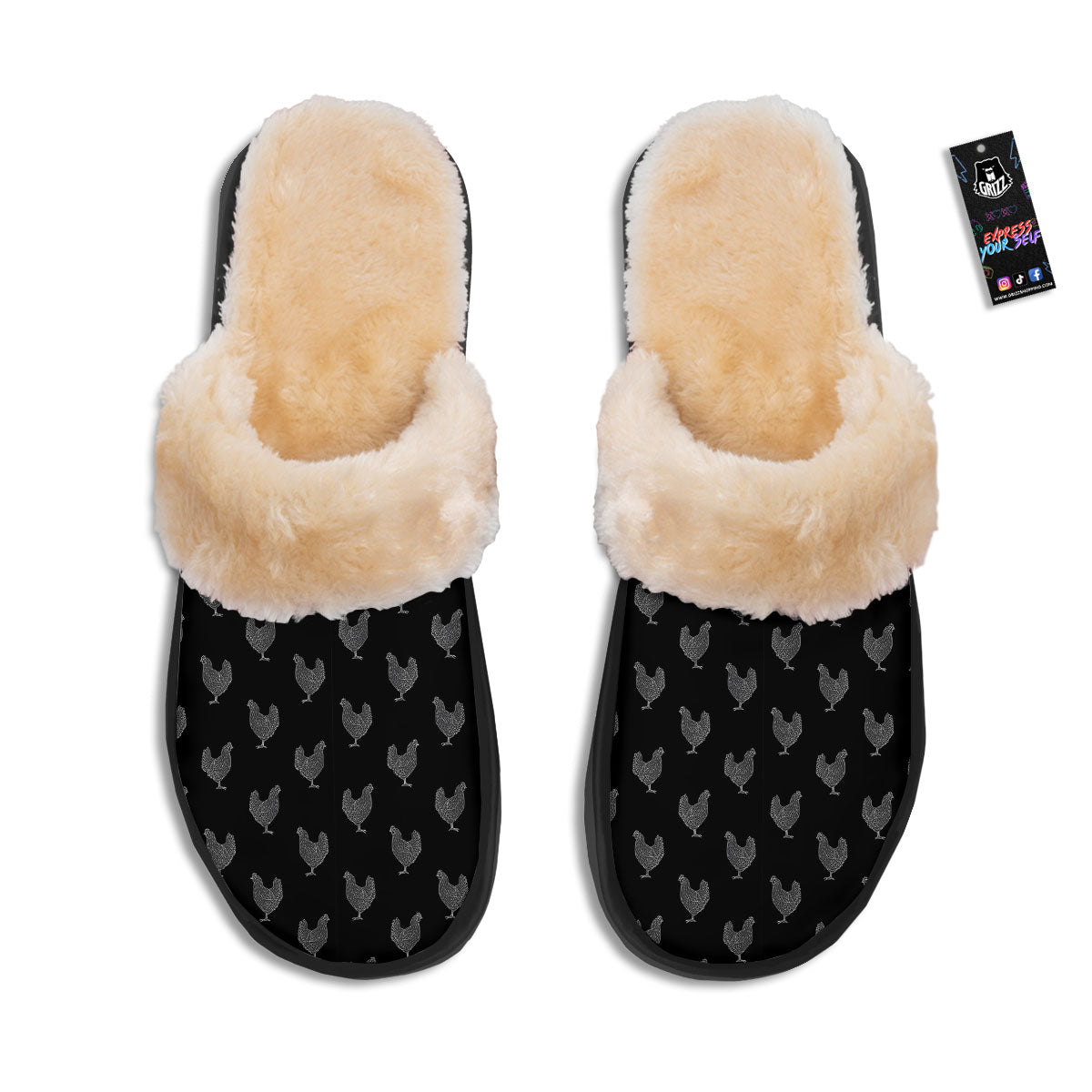 Rooster Black And White Print Pattern Slippers-grizzshop