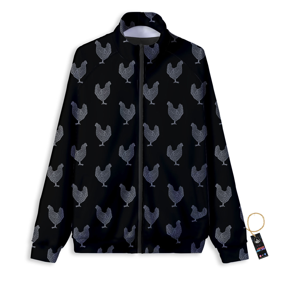 Rooster Black And White Print Pattern Track Jacket-grizzshop