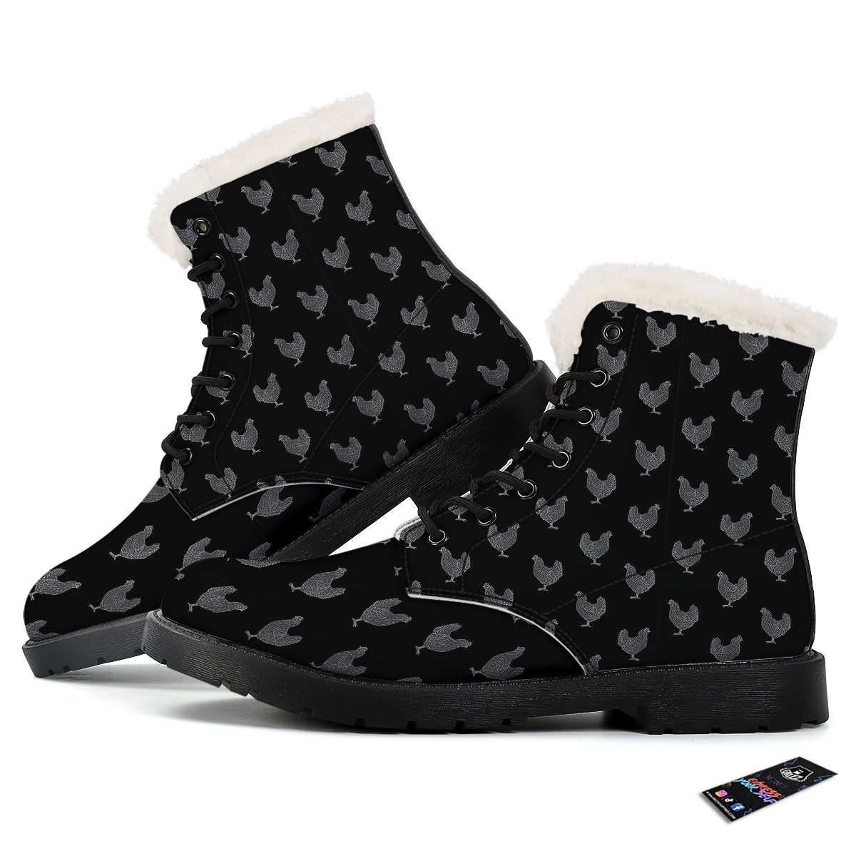 Rooster Black And White Print Pattern Winter Boots-grizzshop