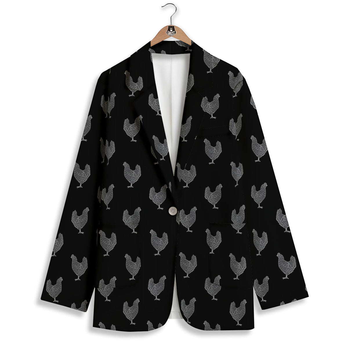 Rooster Black And White Print Pattern Women's Blazer-grizzshop