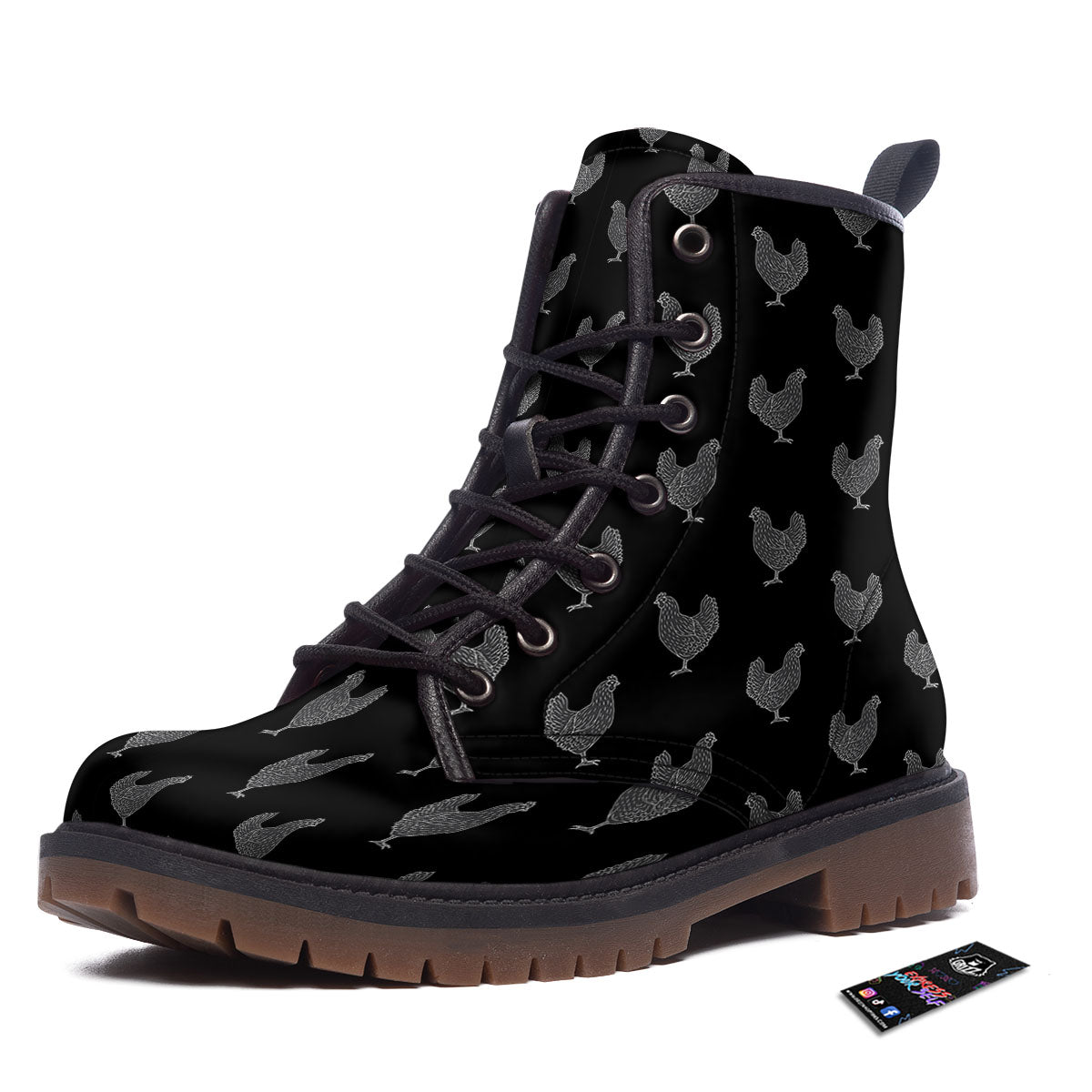 Rooster Black And White Print Pattern Work Boots-grizzshop