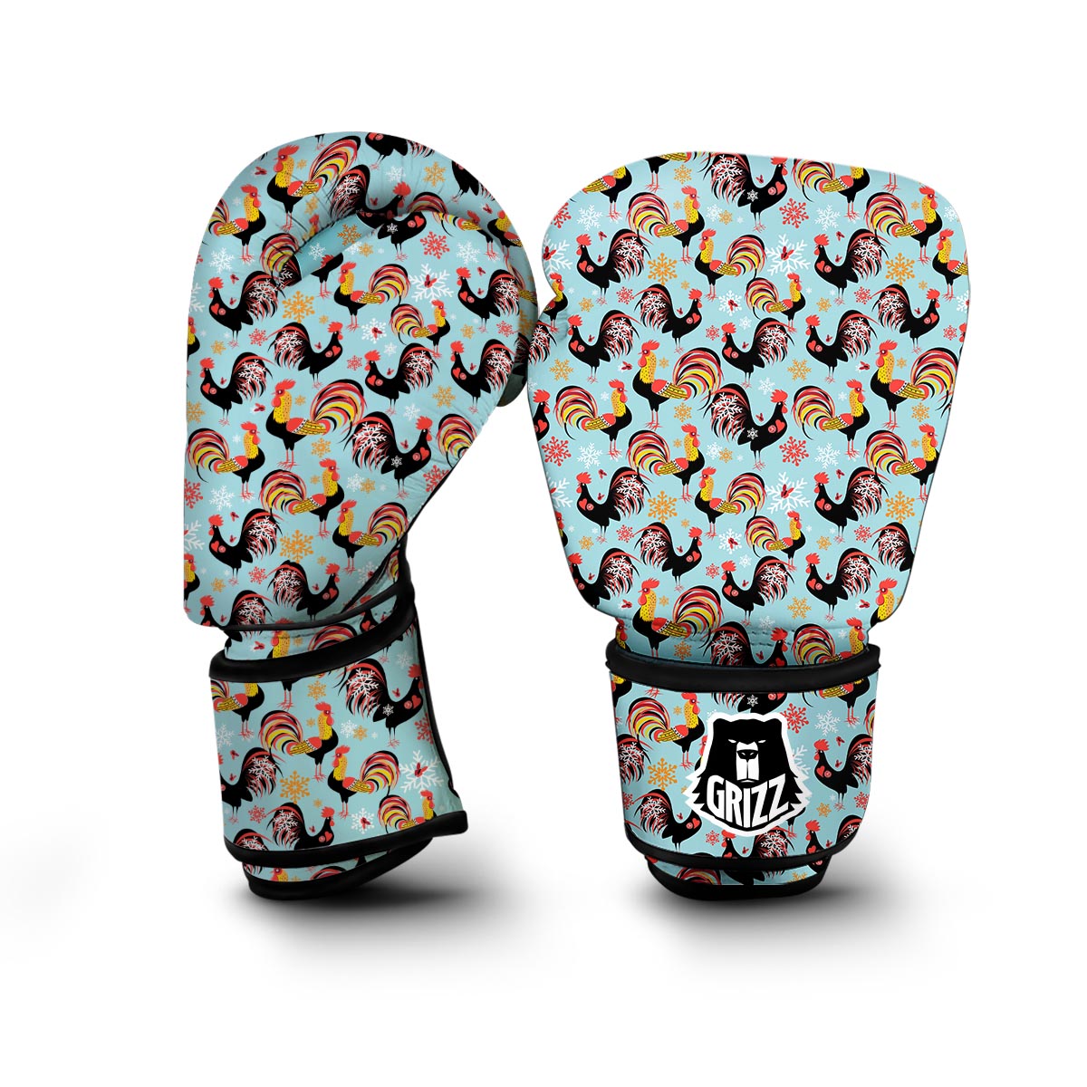 Rooster Blue Pattern Print Boxing Gloves-grizzshop