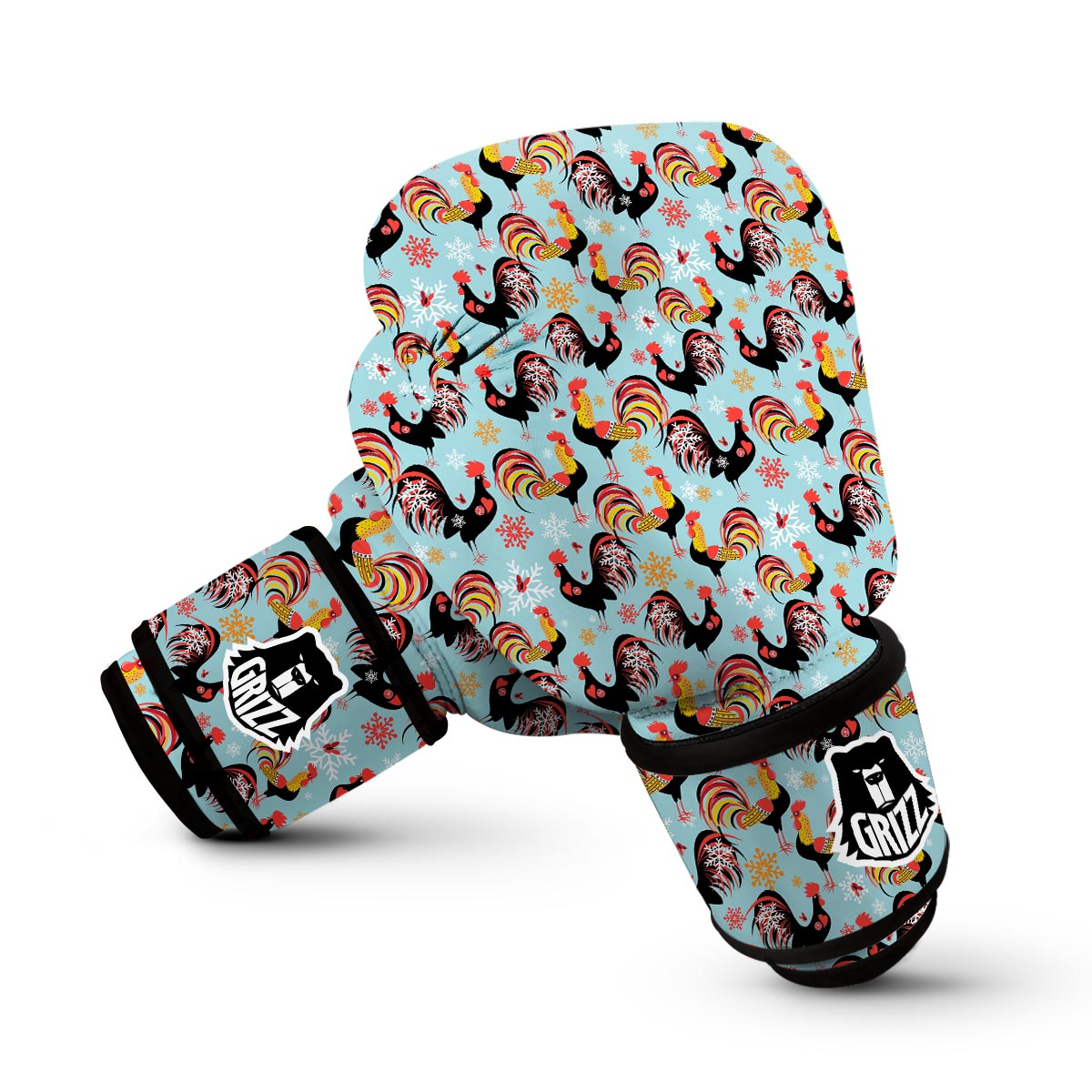 Rooster Blue Pattern Print Boxing Gloves-grizzshop