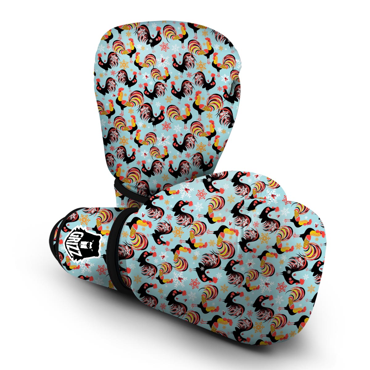 Rooster Blue Pattern Print Boxing Gloves-grizzshop