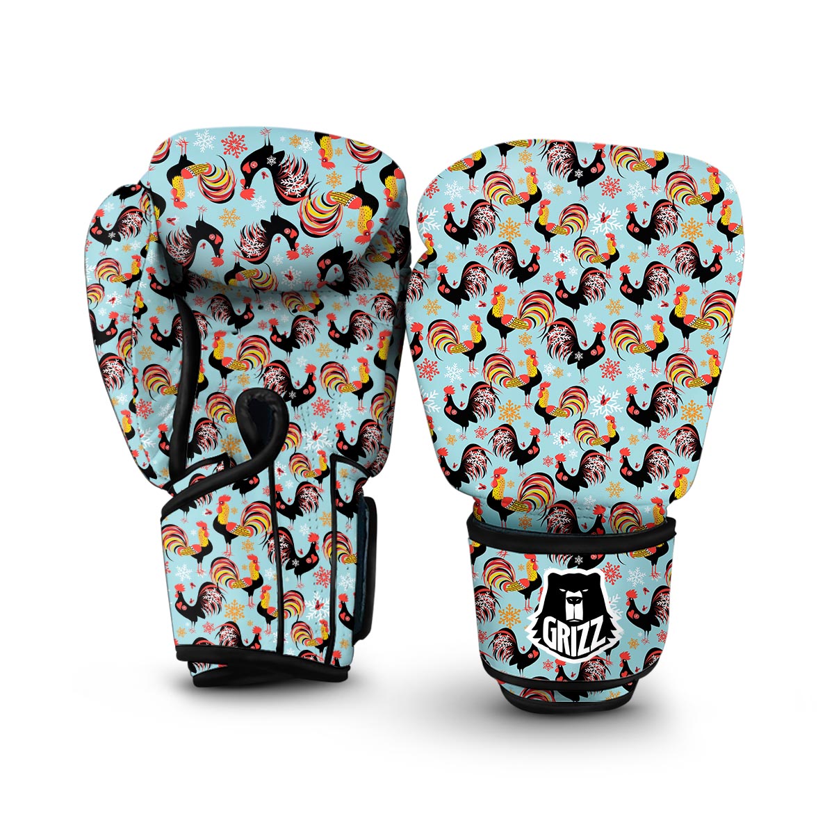 Rooster Blue Pattern Print Boxing Gloves-grizzshop