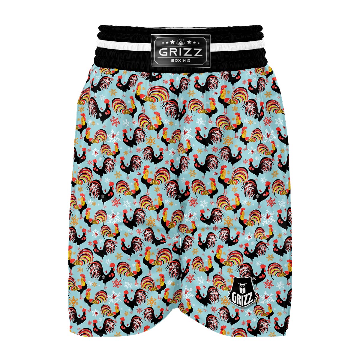 Rooster Blue Pattern Print Boxing Shorts-grizzshop