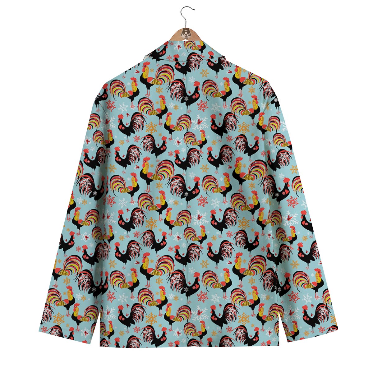 Rooster Blue Pattern Print Men's Blazer-grizzshop