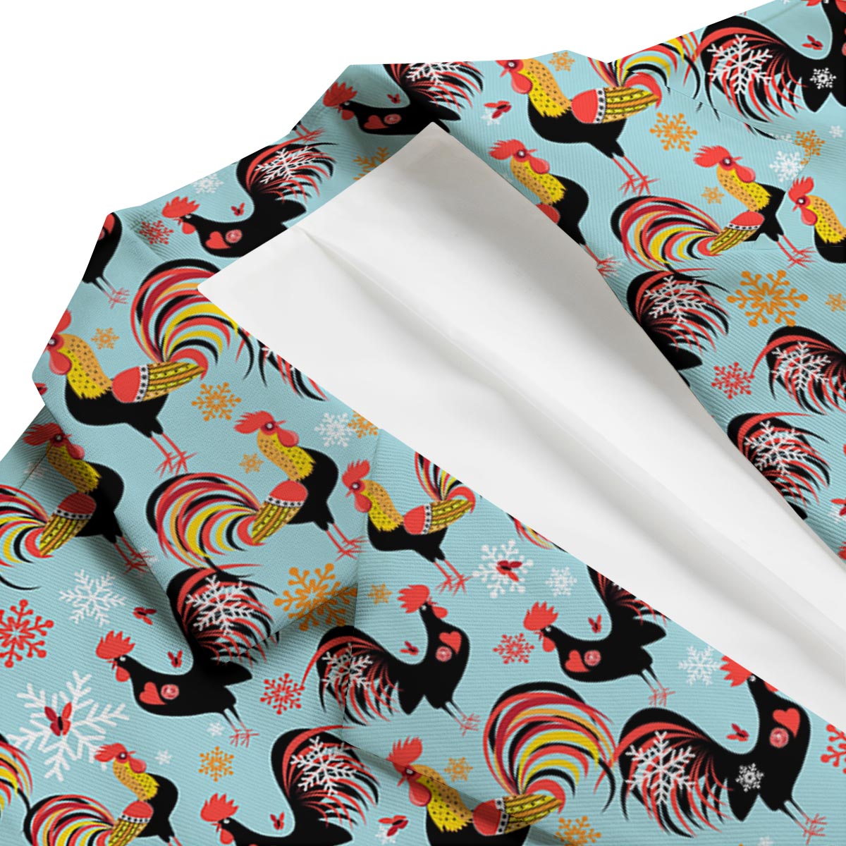 Rooster Blue Pattern Print Men's Blazer-grizzshop