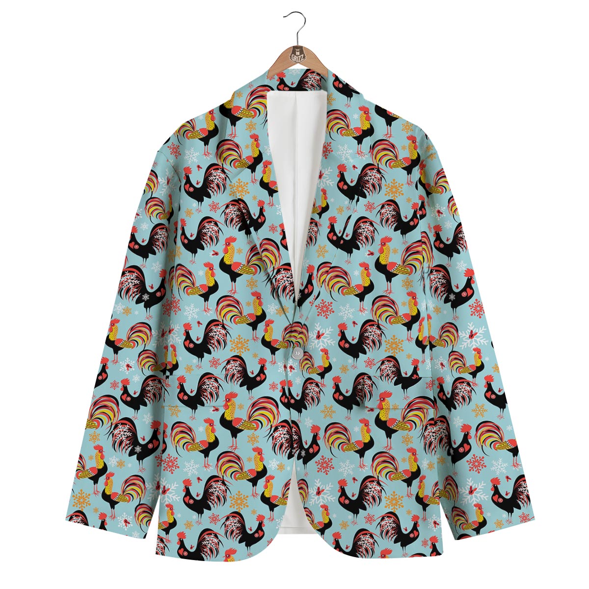 Rooster Blue Pattern Print Men's Blazer-grizzshop