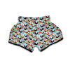 Rooster Blue Pattern Print Muay Thai Boxing Shorts-grizzshop