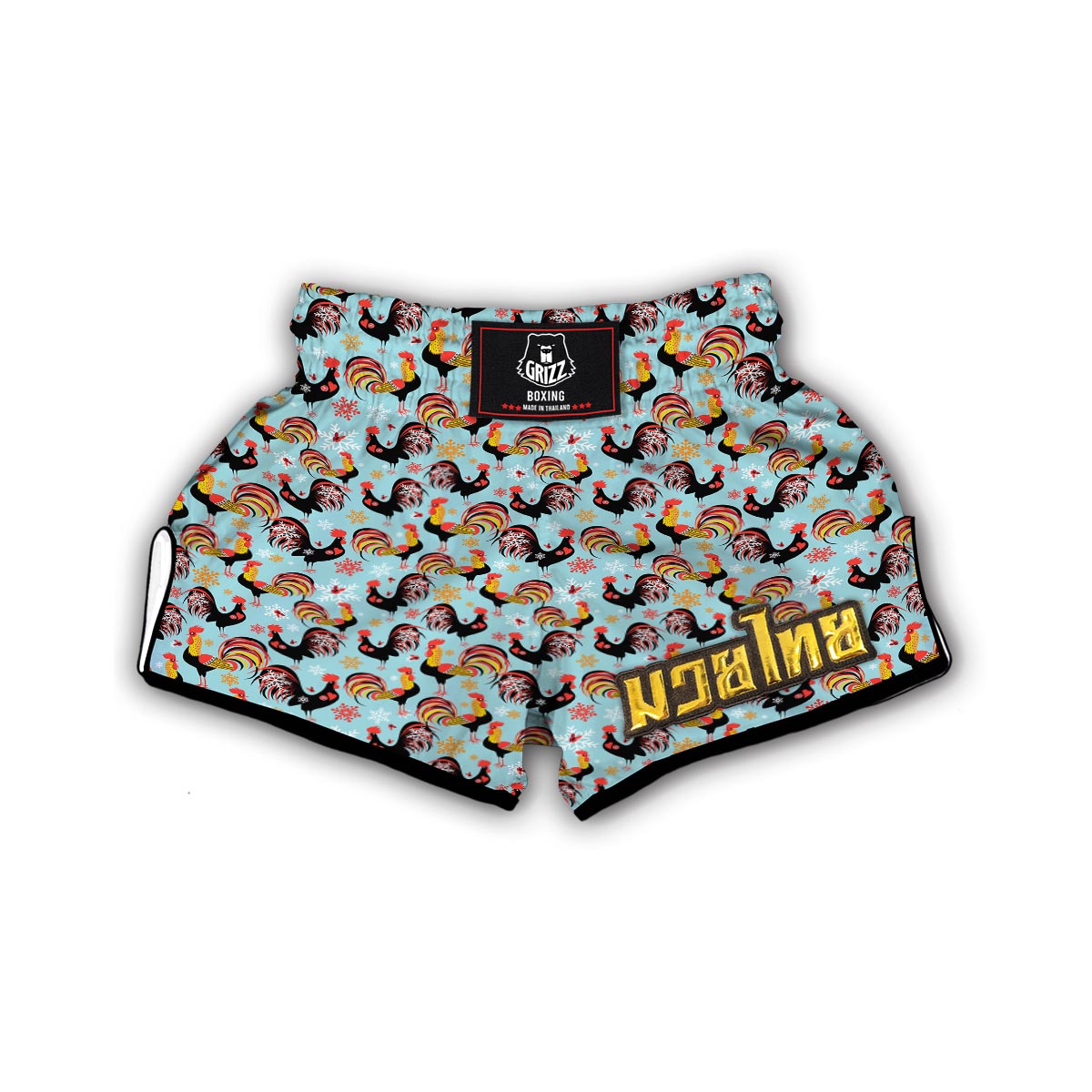 Rooster Blue Pattern Print Muay Thai Boxing Shorts-grizzshop