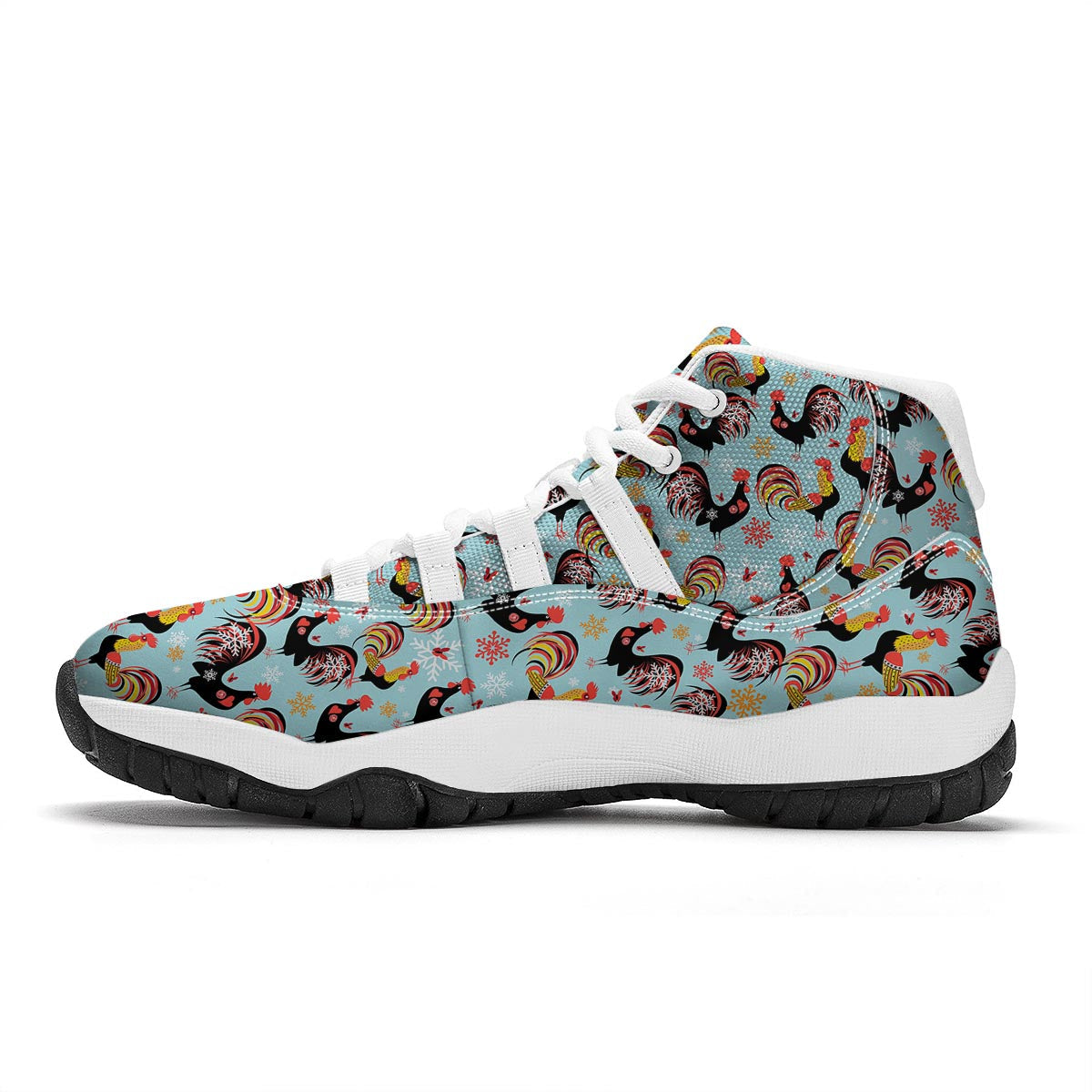 Rooster Blue Pattern Print White Bball Shoes-grizzshop