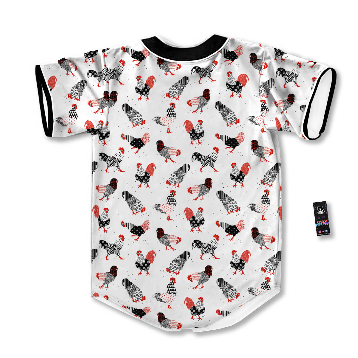 Rooster Chinese Print Pattern Baseball Jersey-grizzshop