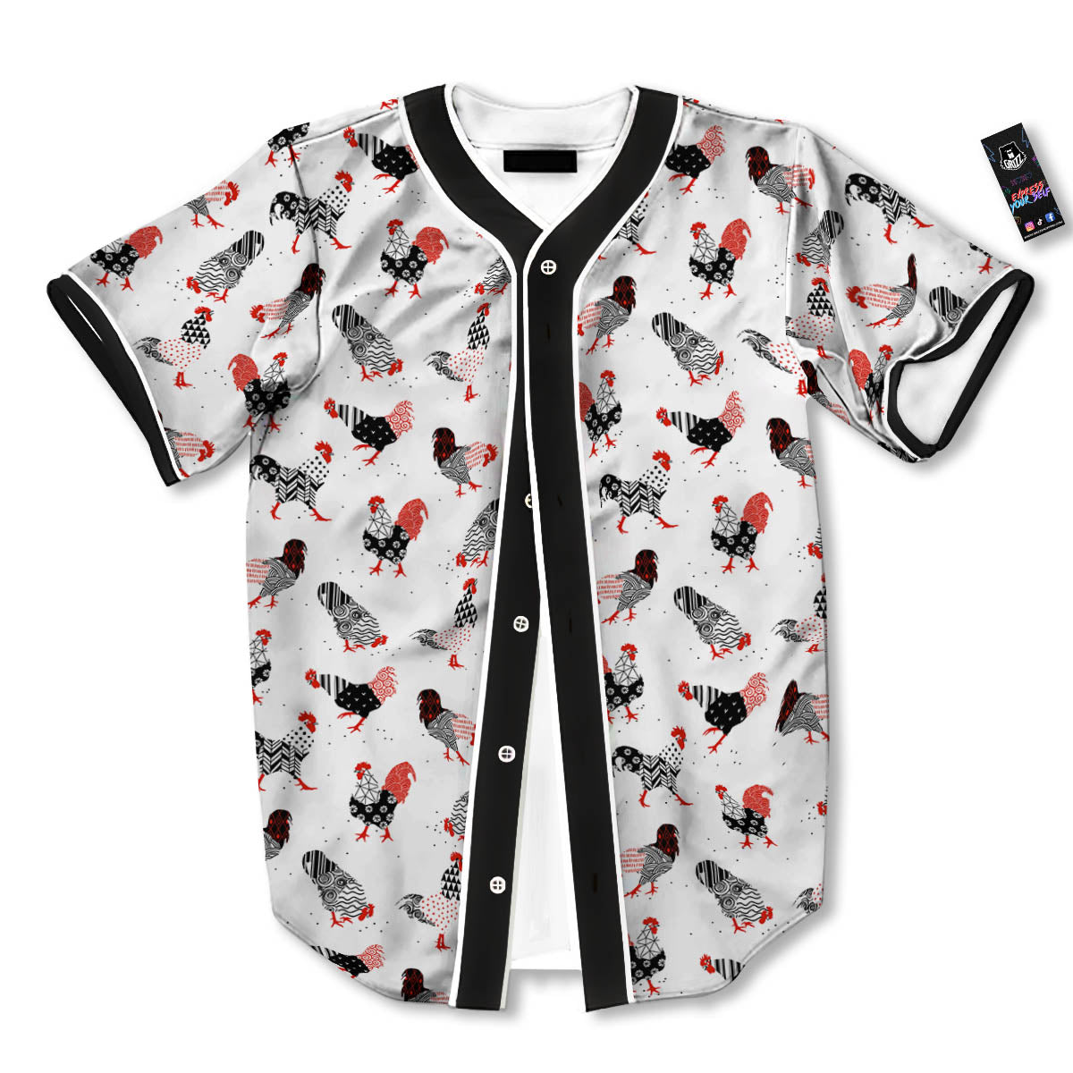Rooster Chinese Print Pattern Baseball Jersey-grizzshop