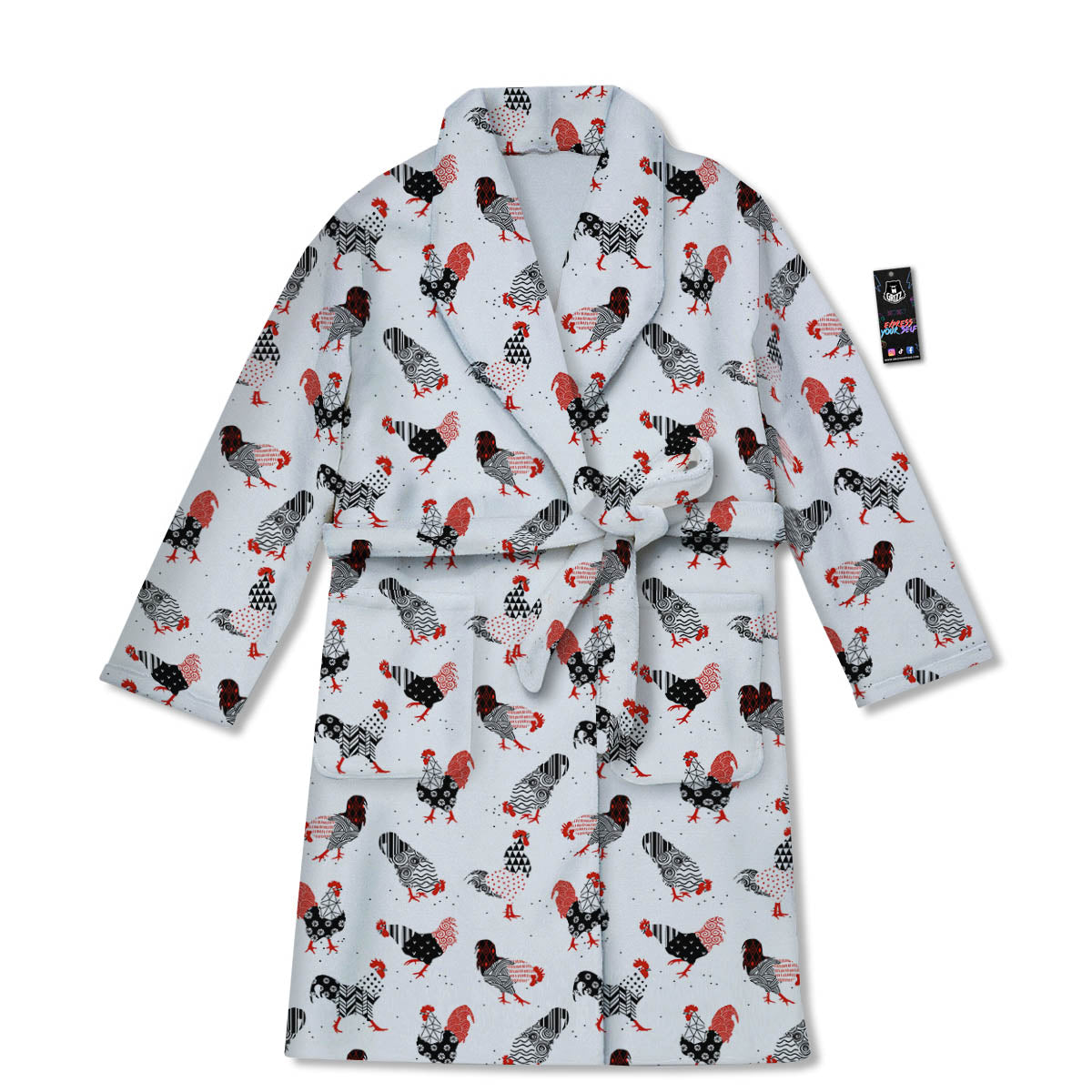 Rooster Chinese Print Pattern Bathrobe-grizzshop