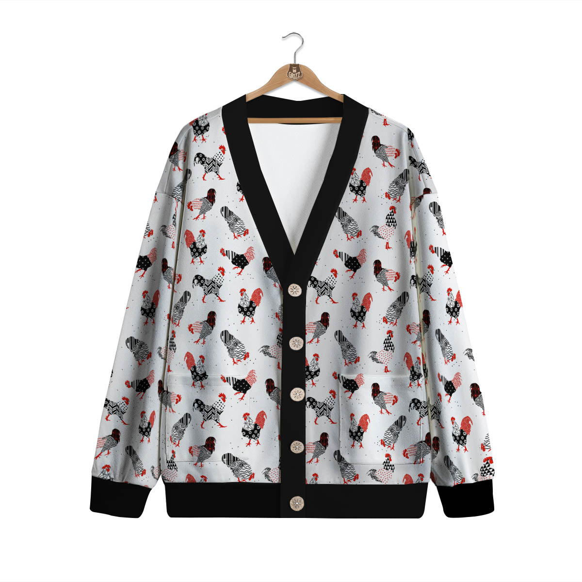 Rooster Chinese Print Pattern Cardigan-grizzshop