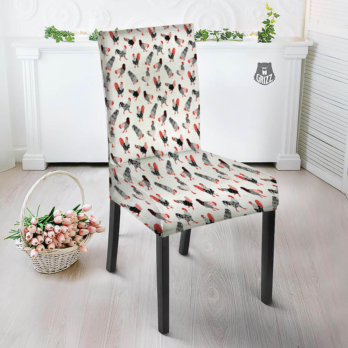 Rooster Chinese Print Pattern Dining Chair Slipcover-grizzshop