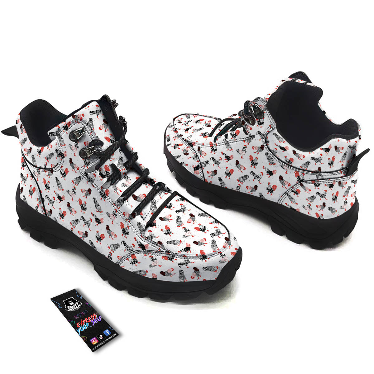 Rooster Chinese Print Pattern Hiking Shoes-grizzshop