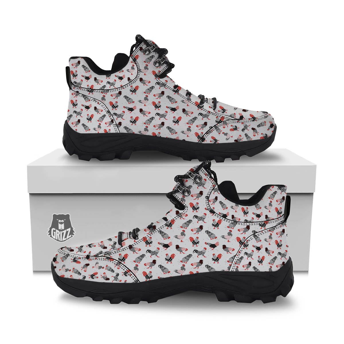 Rooster Chinese Print Pattern Hiking Shoes-grizzshop