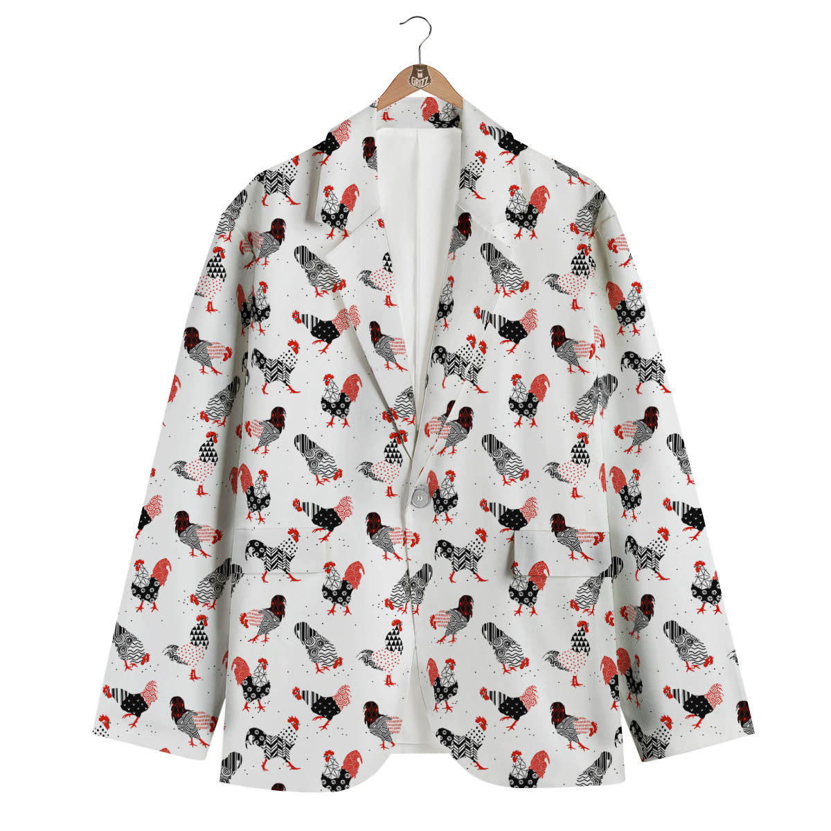 Rooster Chinese Print Pattern Men's Blazer-grizzshop