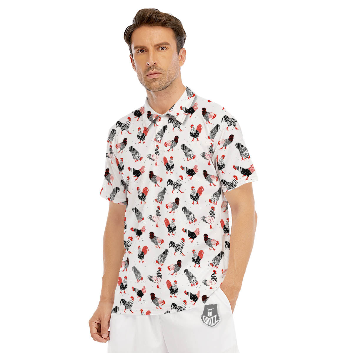 Rooster Chinese Print Pattern Men's Golf Shirts-grizzshop