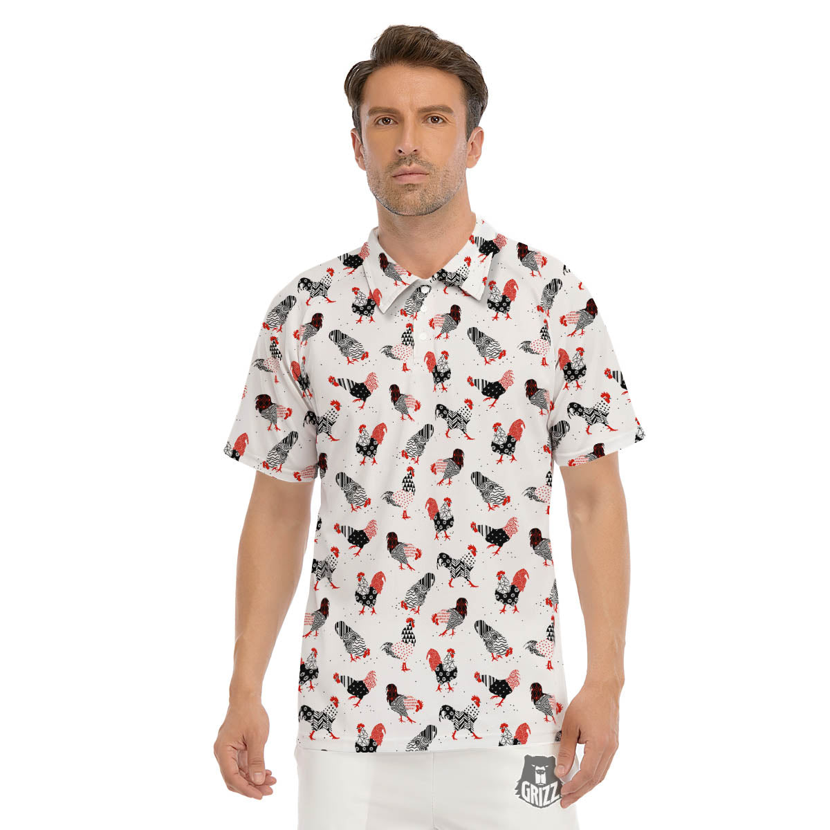 Rooster Chinese Print Pattern Men's Golf Shirts-grizzshop