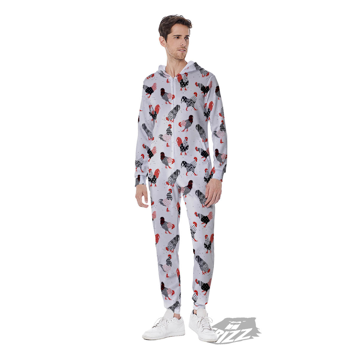 Rooster Chinese Print Pattern Men's Jumpsuit-grizzshop