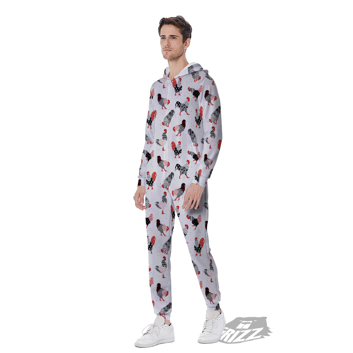 Rooster Chinese Print Pattern Men's Jumpsuit-grizzshop