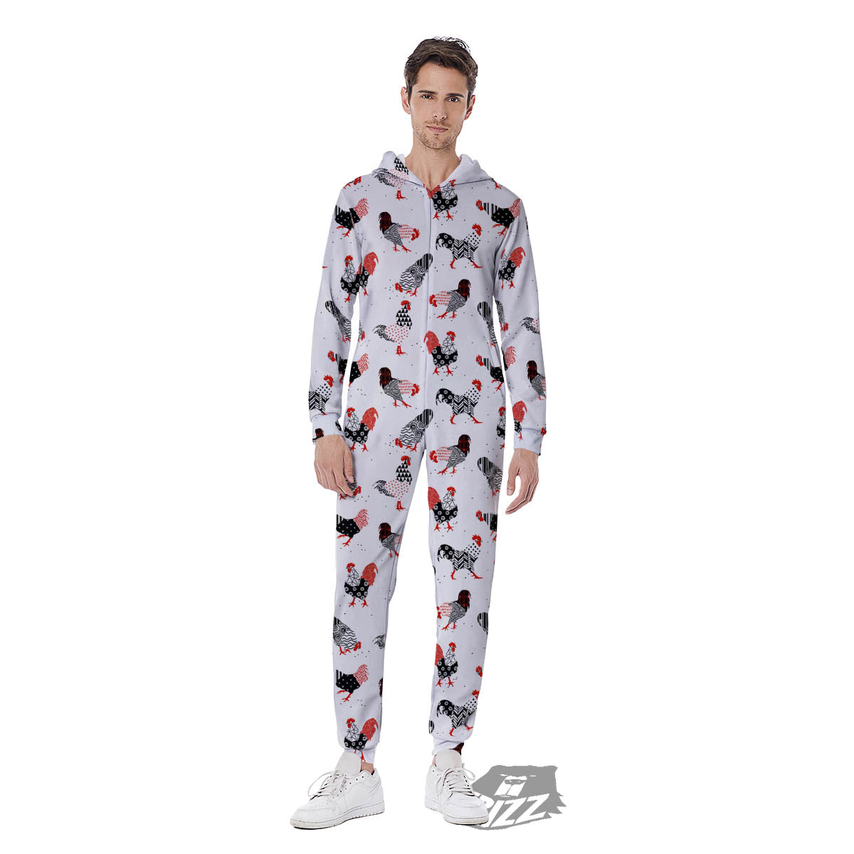 Rooster Chinese Print Pattern Men's Jumpsuit-grizzshop
