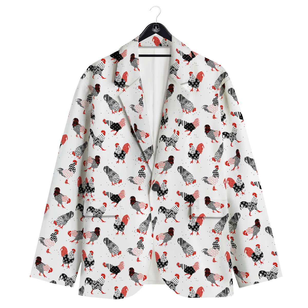 Rooster Chinese Print Pattern Men's Sport Coat-grizzshop