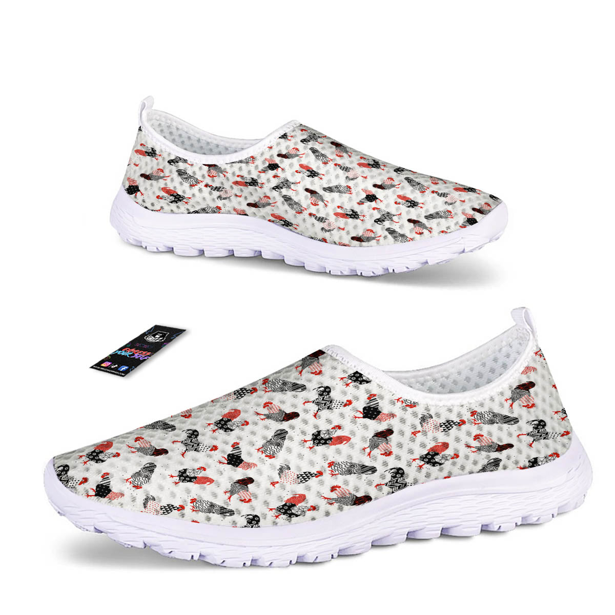 Rooster Chinese Print Pattern Nurse Shoes-grizzshop