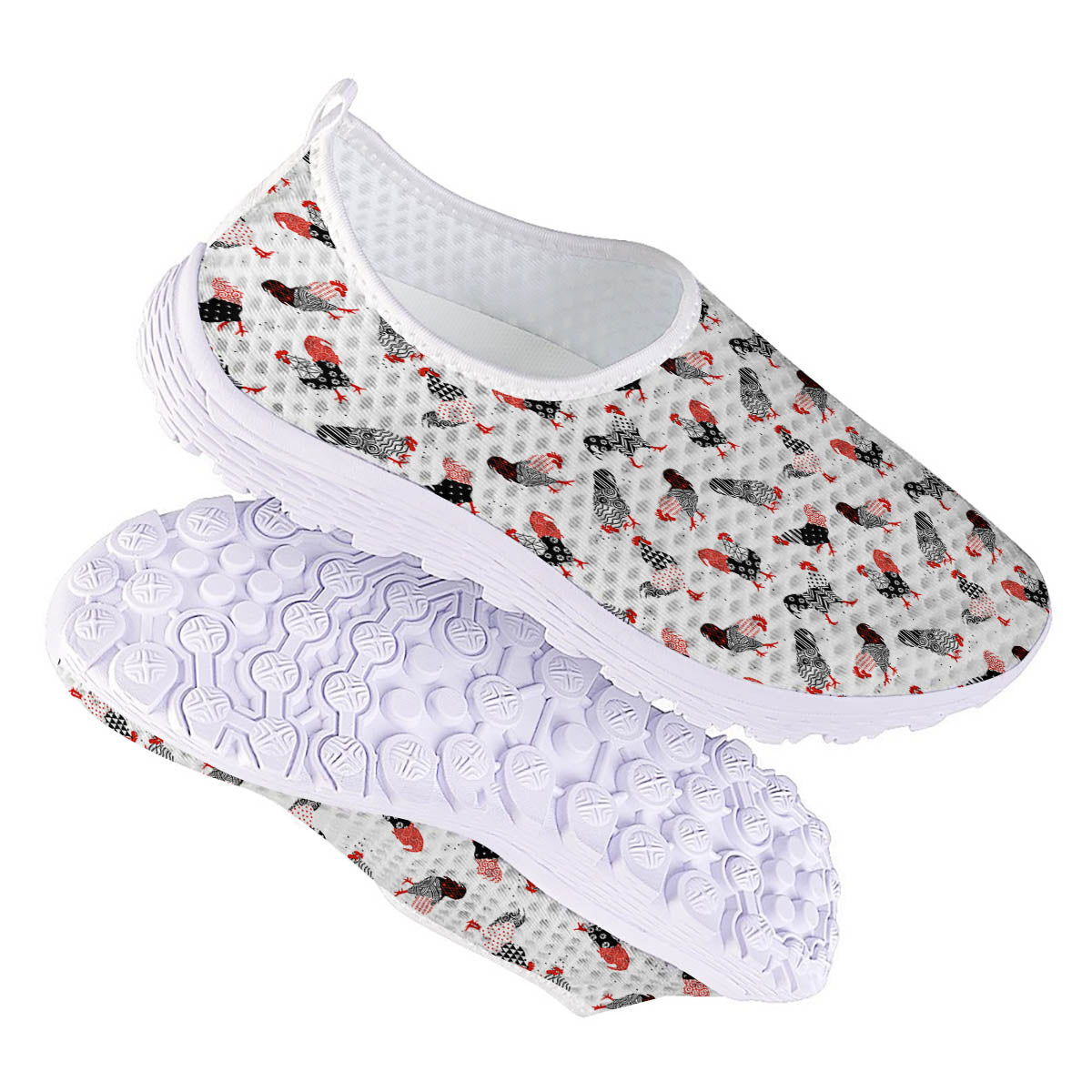 Rooster Chinese Print Pattern Nurse Shoes-grizzshop