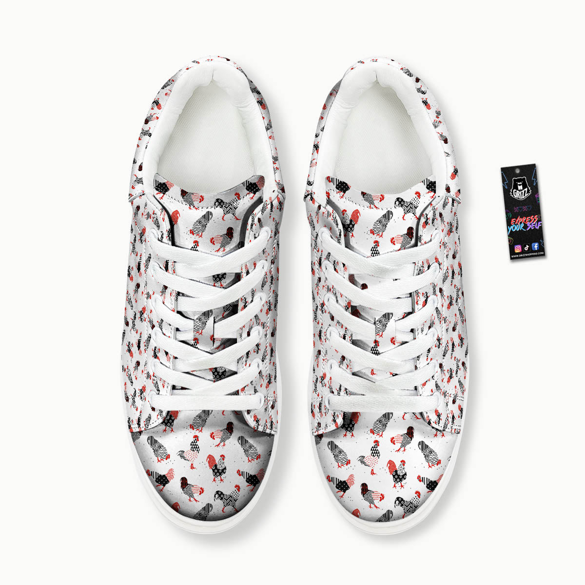 Rooster Chinese Print Pattern Platform Shoes-grizzshop