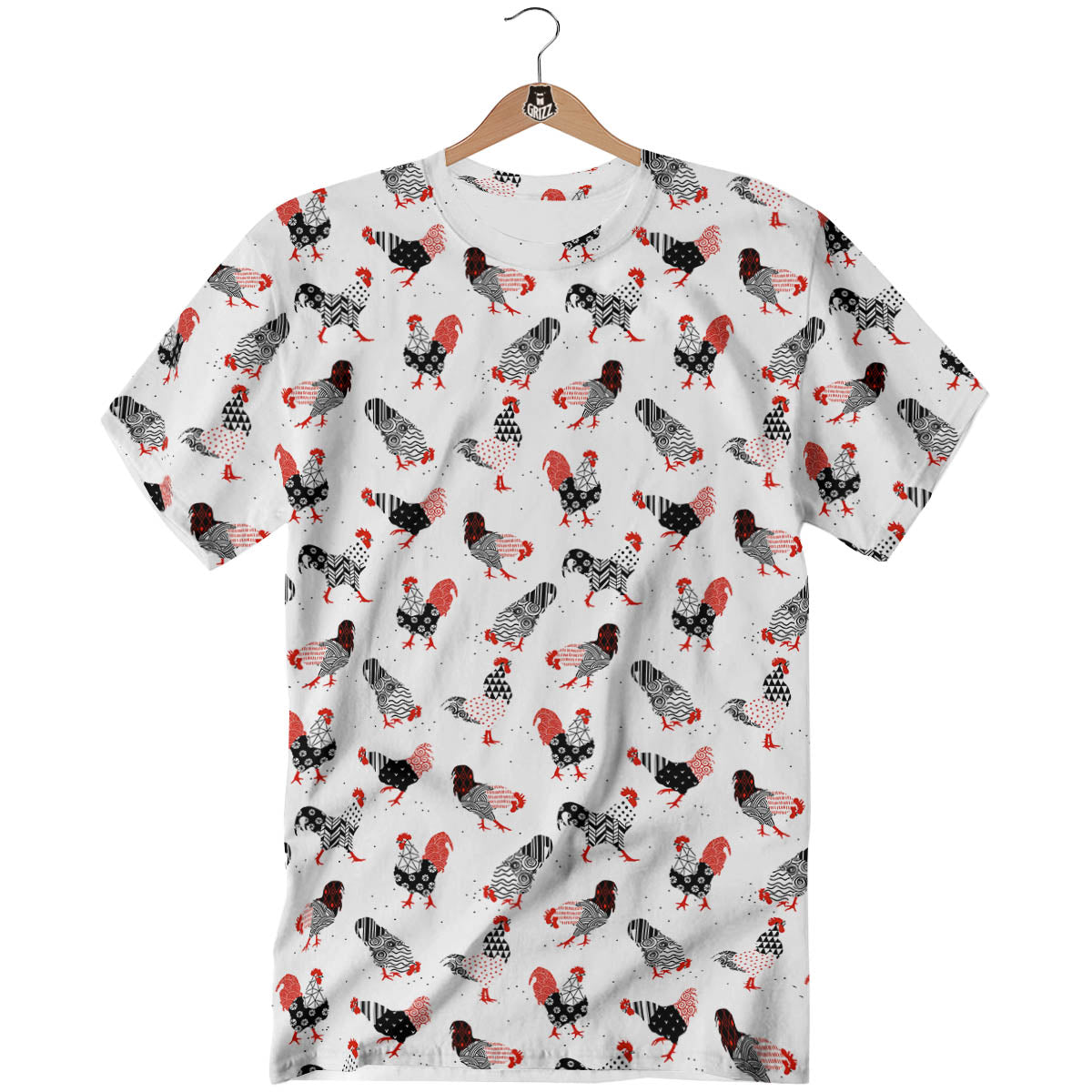 Rooster Chinese Print Pattern T-Shirt-grizzshop