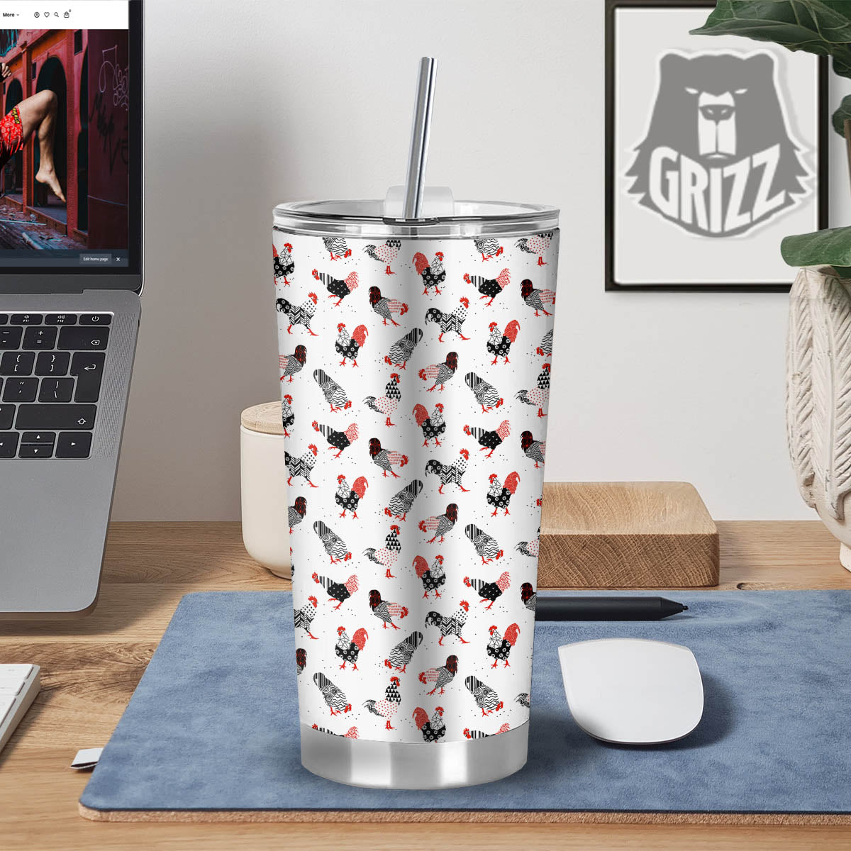Rooster Chinese Print Pattern Tumbler-grizzshop