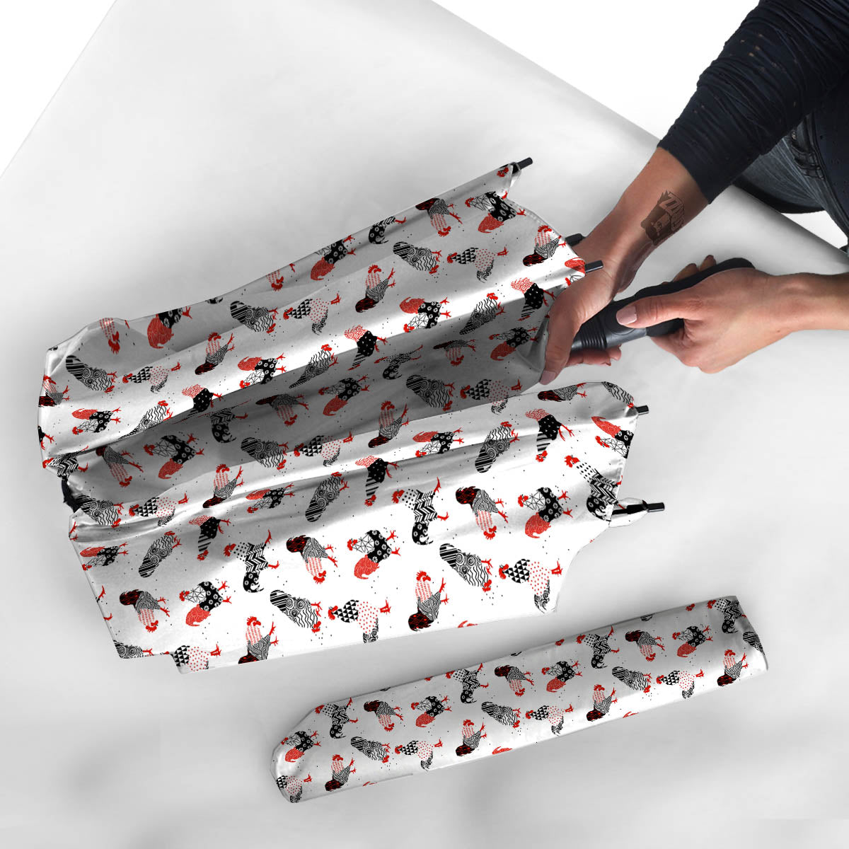 Rooster Chinese Print Pattern Umbrella-grizzshop