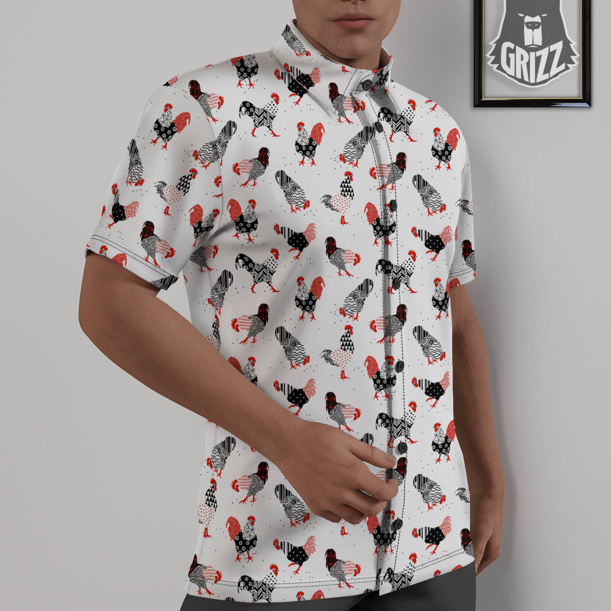 Rooster Chinese Print Pattern Untucked Shirts-grizzshop