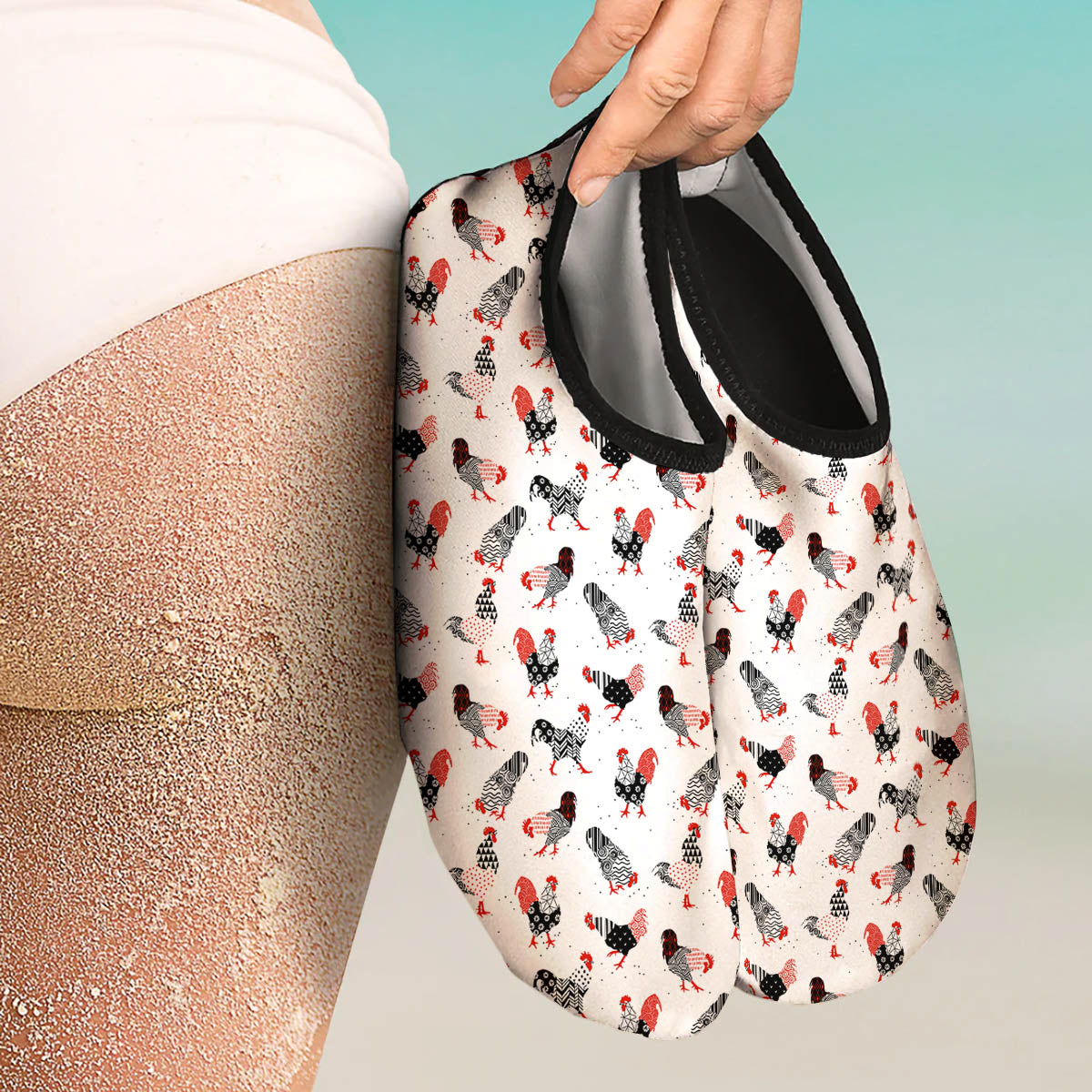 Rooster Chinese Print Pattern Water Shoes-grizzshop