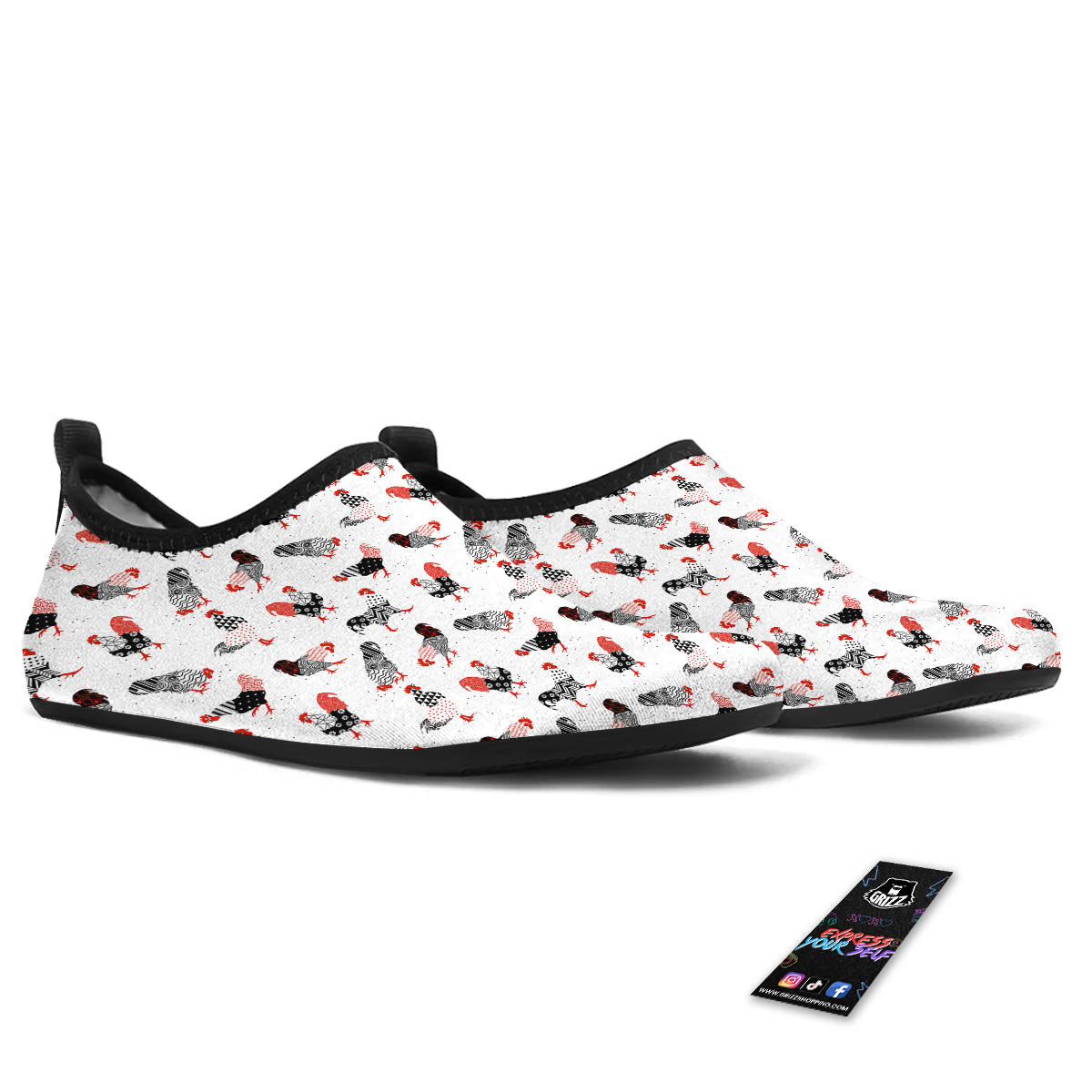 Rooster Chinese Print Pattern Water Shoes-grizzshop