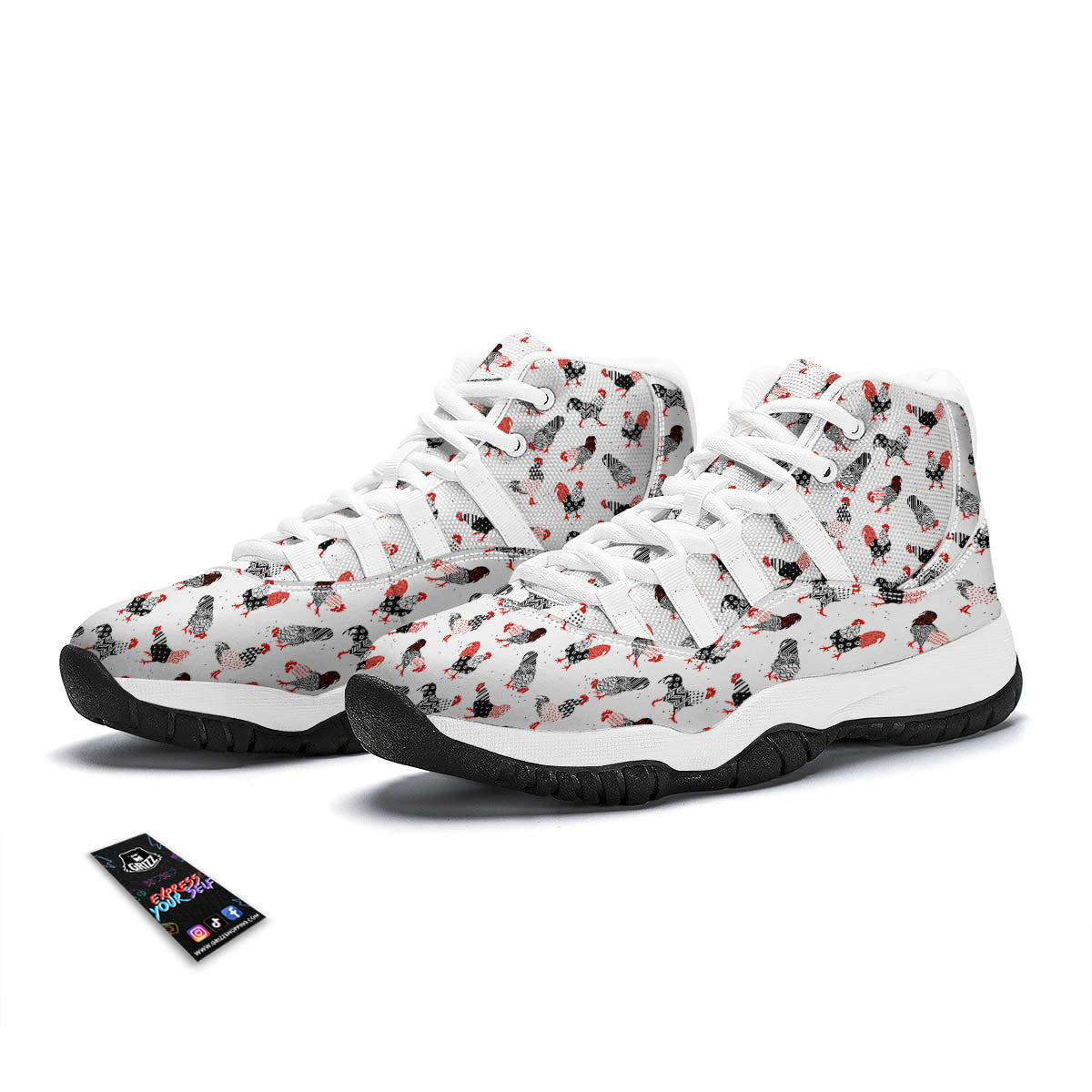 Rooster Chinese Print Pattern White Bball Shoes-grizzshop